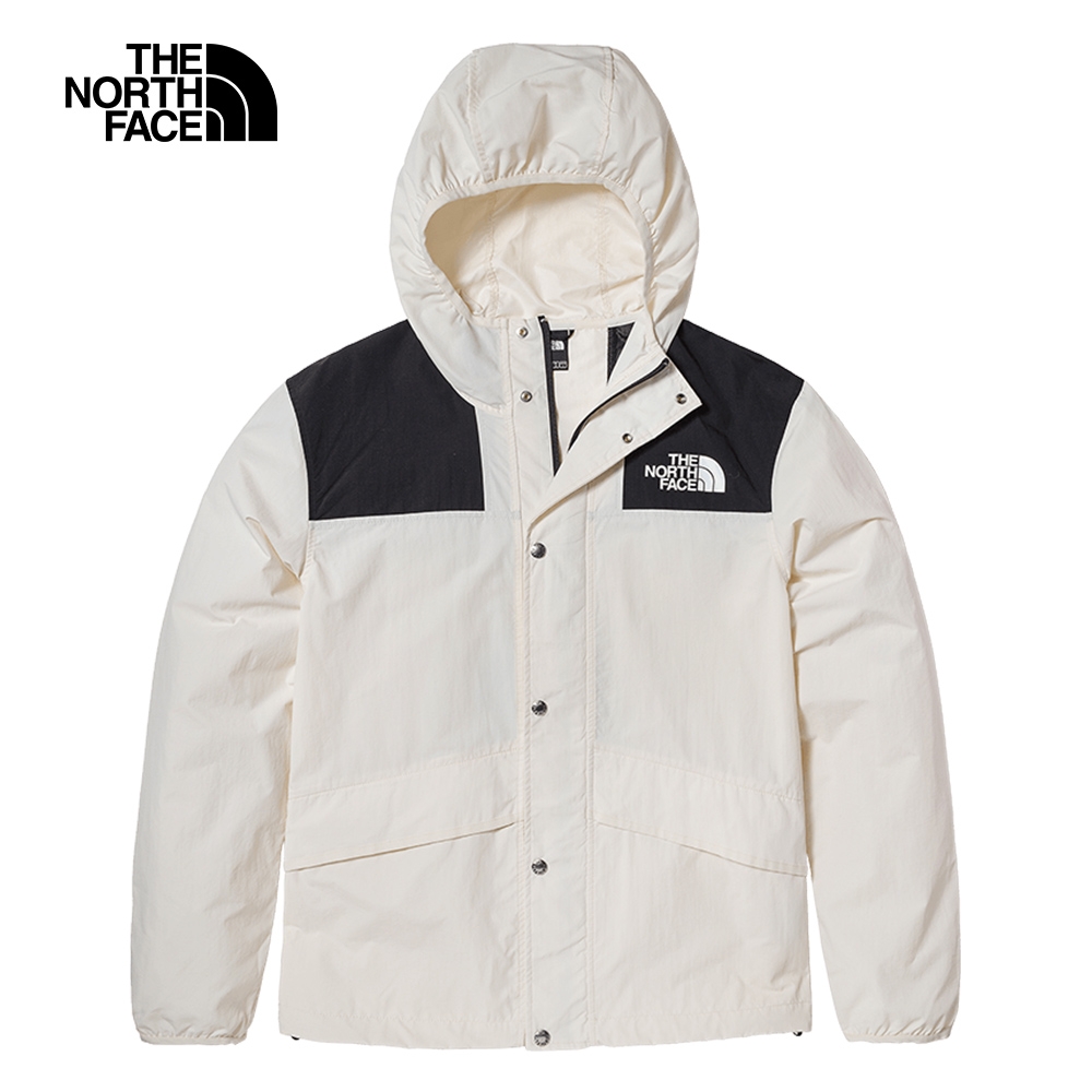 【The North Face 官方旗艦】北面男款白黑拼接防風防潑水連帽外套｜5JYNQ4C