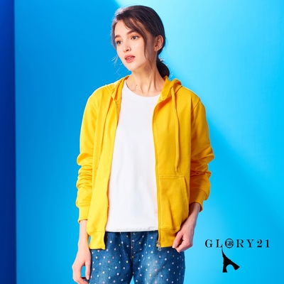 【GLORY21】荷蘭棉薄款拉鍊連帽外套-黃色