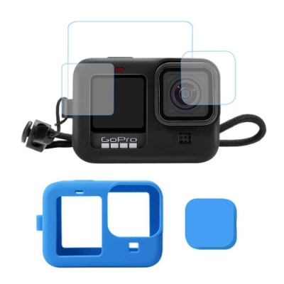 超值組 GoPro HERO9 副廠 鏡頭+主機保護套(贈手掛繩)+玻璃膜套裝