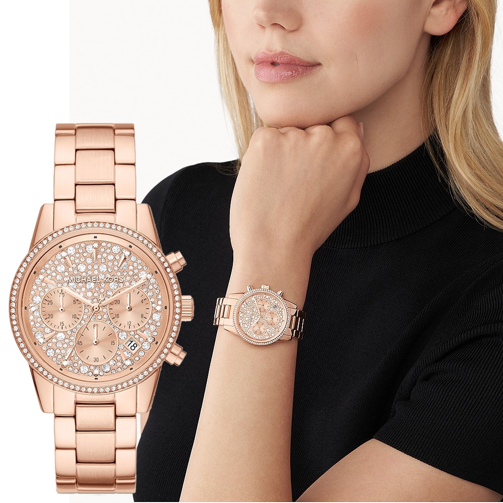 Michael Kors MK Ritz 晶鑽計時女錶年終送禮-37mm MK7302 | Michael