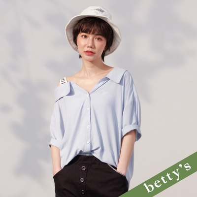 betty’s貝蒂思 露肩條紋配色開扣襯衫(淺藍)