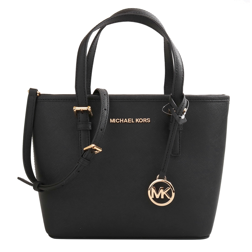 MICHAEL KORS- 金字防刮皮革手提/斜背兩用包(黑)