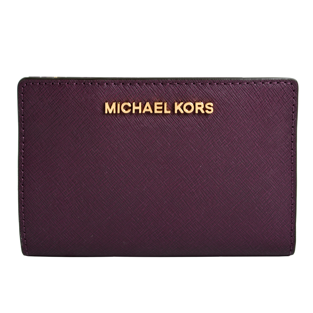 MICHAEL KORS JET SET金字LOGO防刮皮革證件卡夾(附名片夾)-暗紫