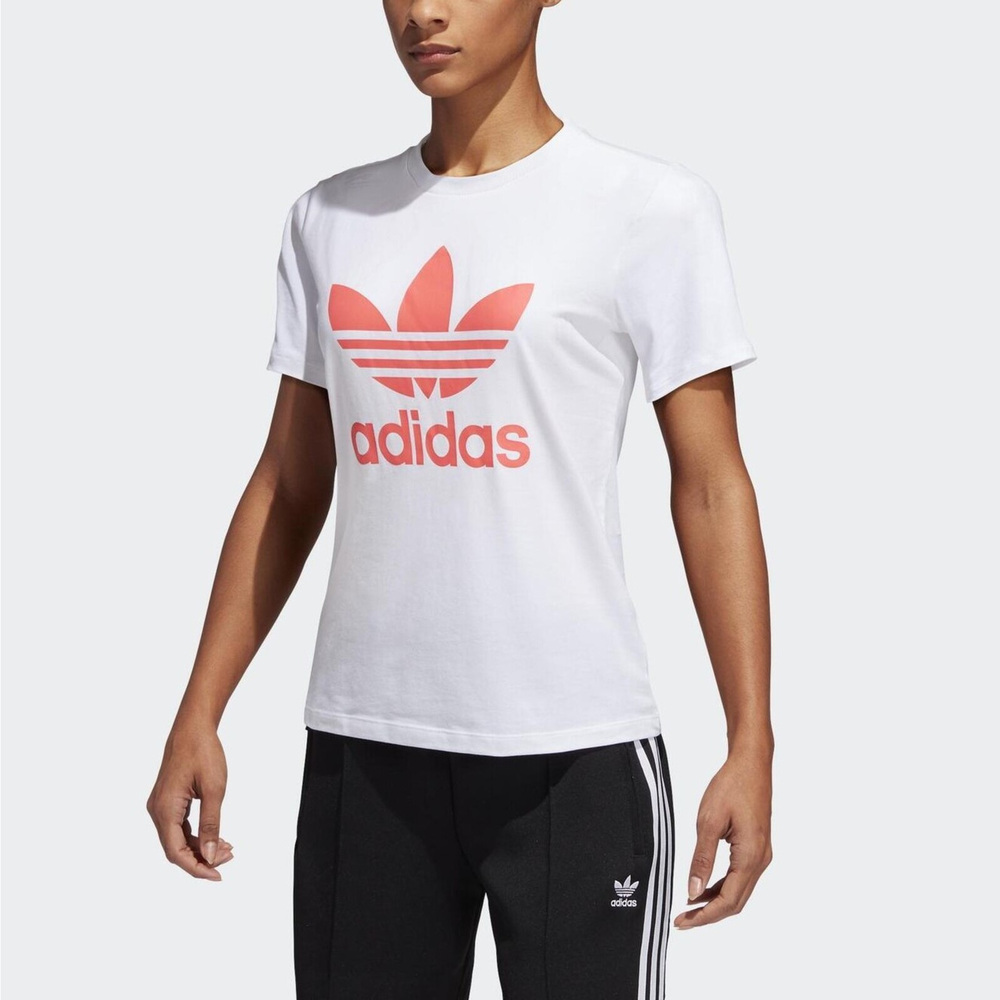 Adidas Trefoil Tee FJ9455 女 短袖 上衣 T恤 運動 休閒 經典 柔軟 國際尺寸 白紅