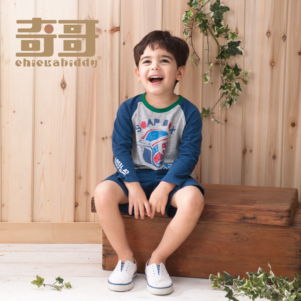 奇哥 小熊假期拼接袖長袖圓領衫/T恤-灰 (1-4歲)