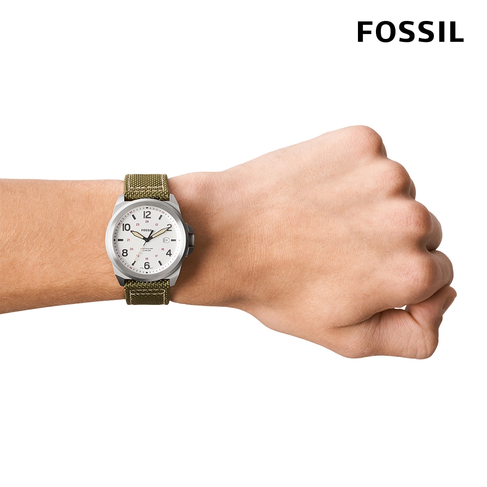 FOSSIL】Bronson 簡約復古日曆男錶綠色尼龍錶帶40MM FS5918 | 男錶