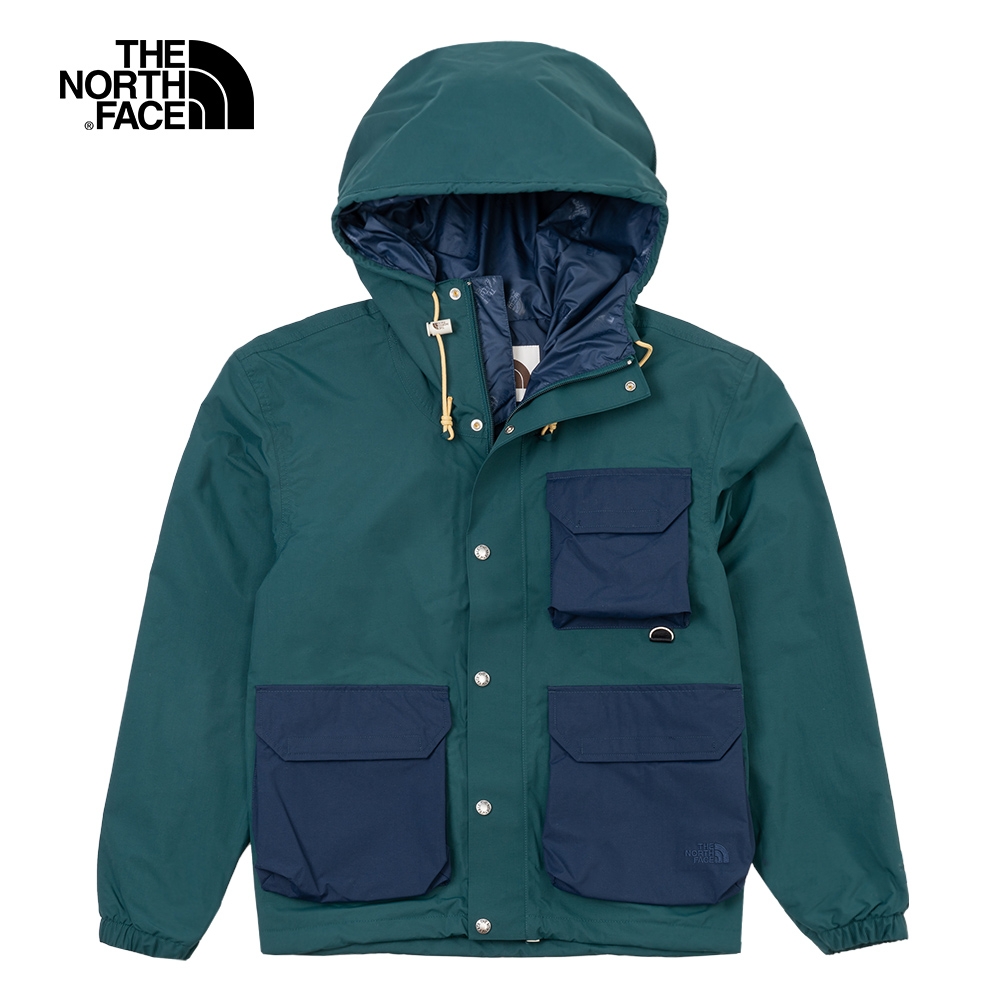 The North Face北面男款綠色防水透氣多口袋連帽衝鋒衣｜7W7F9D7