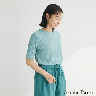 Green Parks 褶皺直紋圓領剪裁上衣