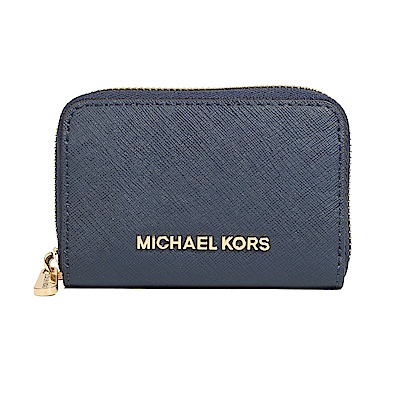 Michael Kors 防刮皮革金字拉鍊零錢包(深藍)