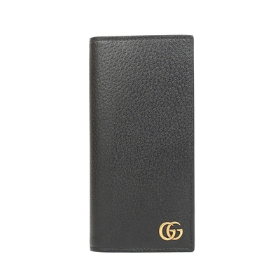 GUCCI Marmont 牛皮紋復古黃銅LOGO對開長夾(黑色)