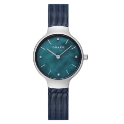 OBAKU 閃耀貝殼晶鑽時尚腕錶-藍(V241LXCLML)/29mm