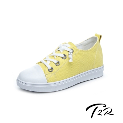 T2R-正韓空運-增高鞋真皮鞋帆布鞋小白鞋-增高6公分-帆布黃