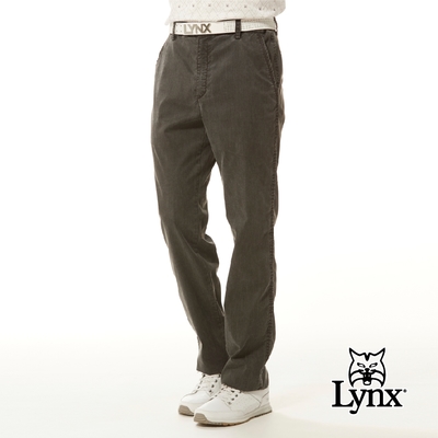 【Lynx Golf】男款彈性舒適天絲棉材質刷舊感類牛仔褲紋路特殊袋蓋造型平面休閒長褲-黑色