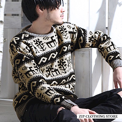 滿版花紋圓領針織毛衣(12色) ZIP日本男裝