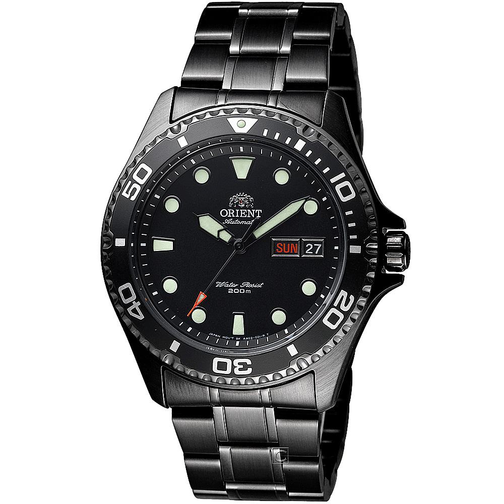 ORIENT 東方錶 WATER RESISTANT 200米潛水機械錶-鍍黑/41mm