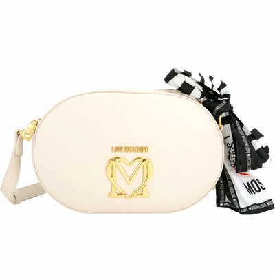 LOVE MOSCHINO 絲巾系列金屬字母皮革斜背包(米白色)