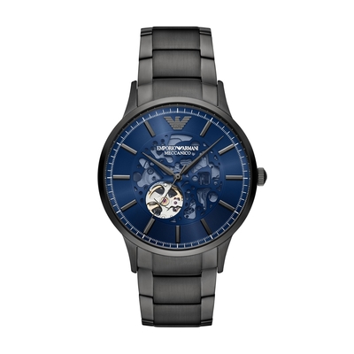 EMPORIO ARMANI Meccanico系列紳探風格機械腕錶-鐵灰X藍-AR60056-43mm