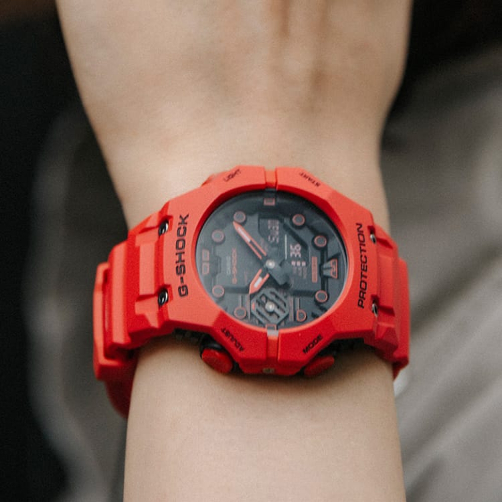 CASIO卡西歐 G-SHOCK 藍牙 碳纖維核心防護 機械戰甲 熾焰紅 GA-B001-4A_46mm