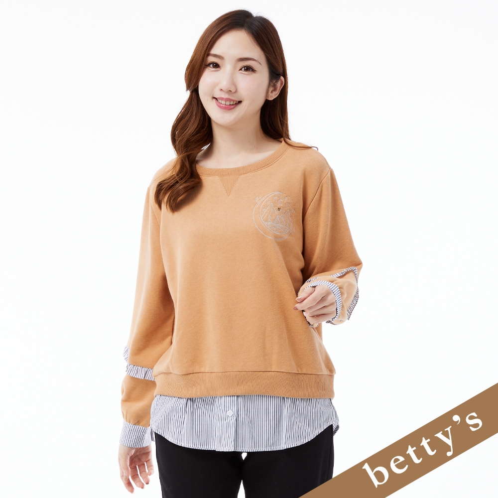 betty’s貝蒂思　假兩件條紋拼接長袖T-shirt(駝色)