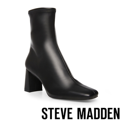 STEVE MADDEN-HARLI 小方頭粗跟襪套靴-黑色