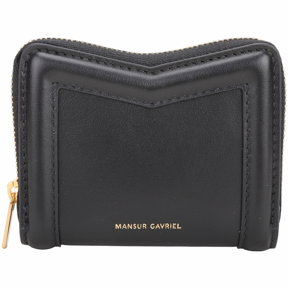 Mansur Gavriel M 框架撞色襯裡光滑牛皮拉鍊卡片夾/零錢包(黑色)