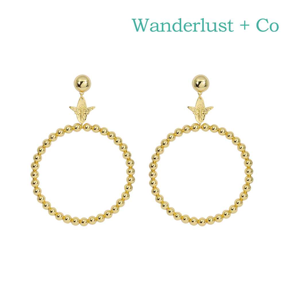 Wanderlust+Co 澳洲時尚品牌 BEE蜜蜂造型 圓圈耳環 金色