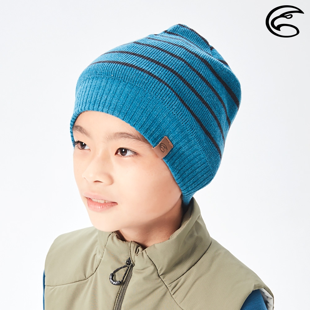 【ADISI】童 美麗諾雙層針織保暖帽 AH21044 / 土耳其藍-煙灰