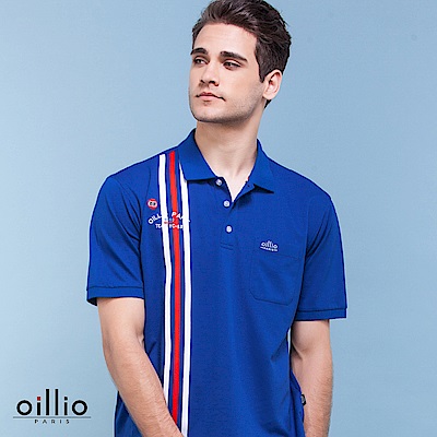 oillio歐洲貴族 短袖素面直條紋POLO衫 舒適彈性棉布料 藍色