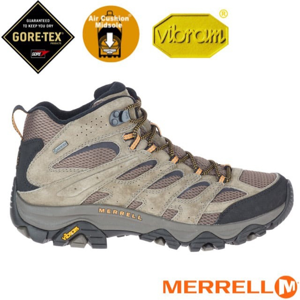 【MERRELL】男 MOAB 3 MID GORE-TEX 多功能防水透氣登山健行鞋(寬楦).登山鞋_ML035795 淺卡其