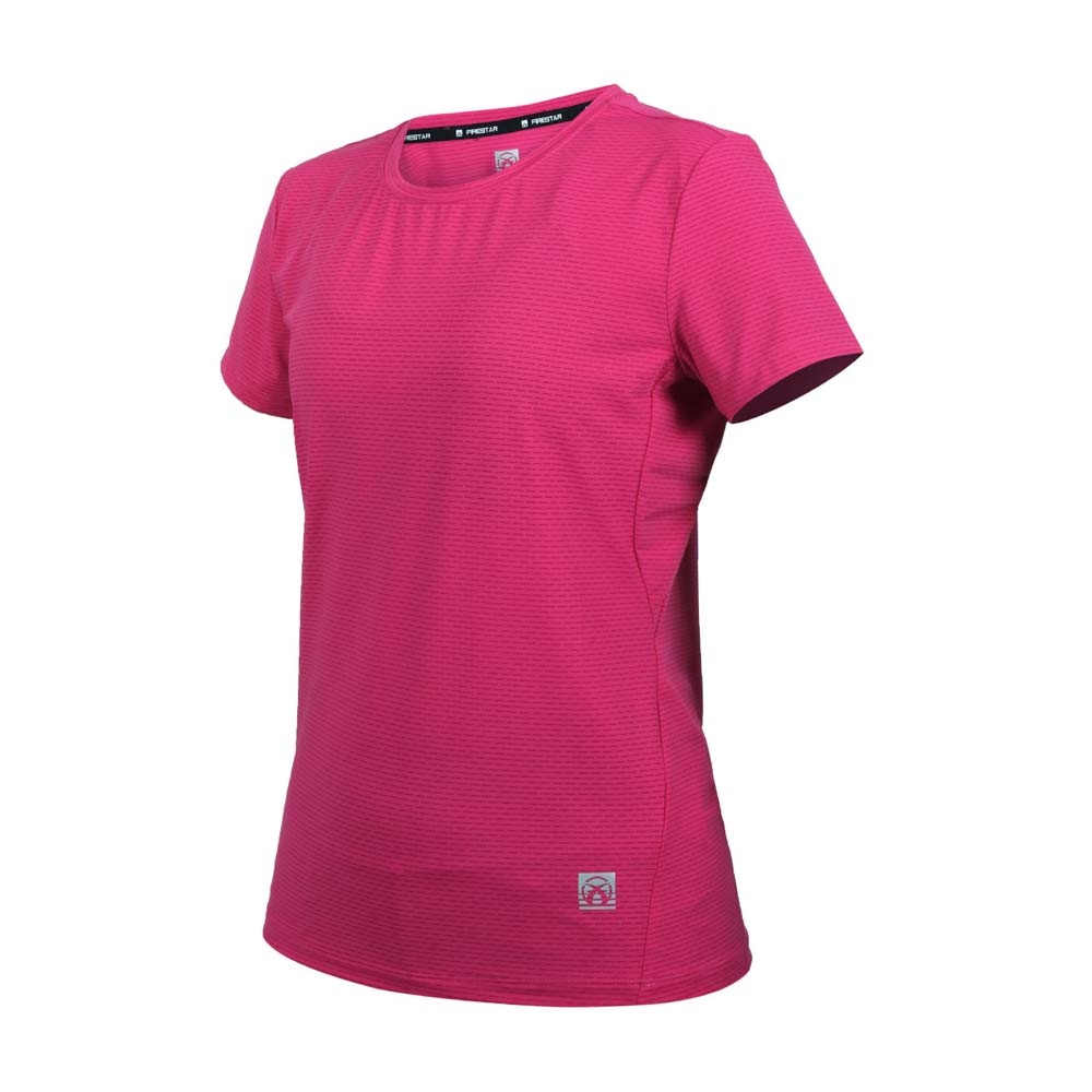 FIRESTAR 女彈性機能圓領短袖T恤-運動 慢跑 路跑 上衣 涼感 反光 DL161-47 桃紅