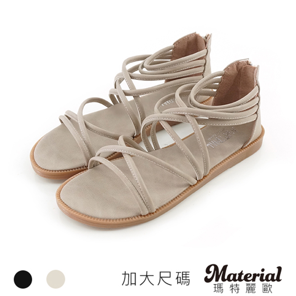 Material瑪特麗歐  MIT涼鞋 加大尺碼細帶交叉環繞羅馬涼鞋  TG1012