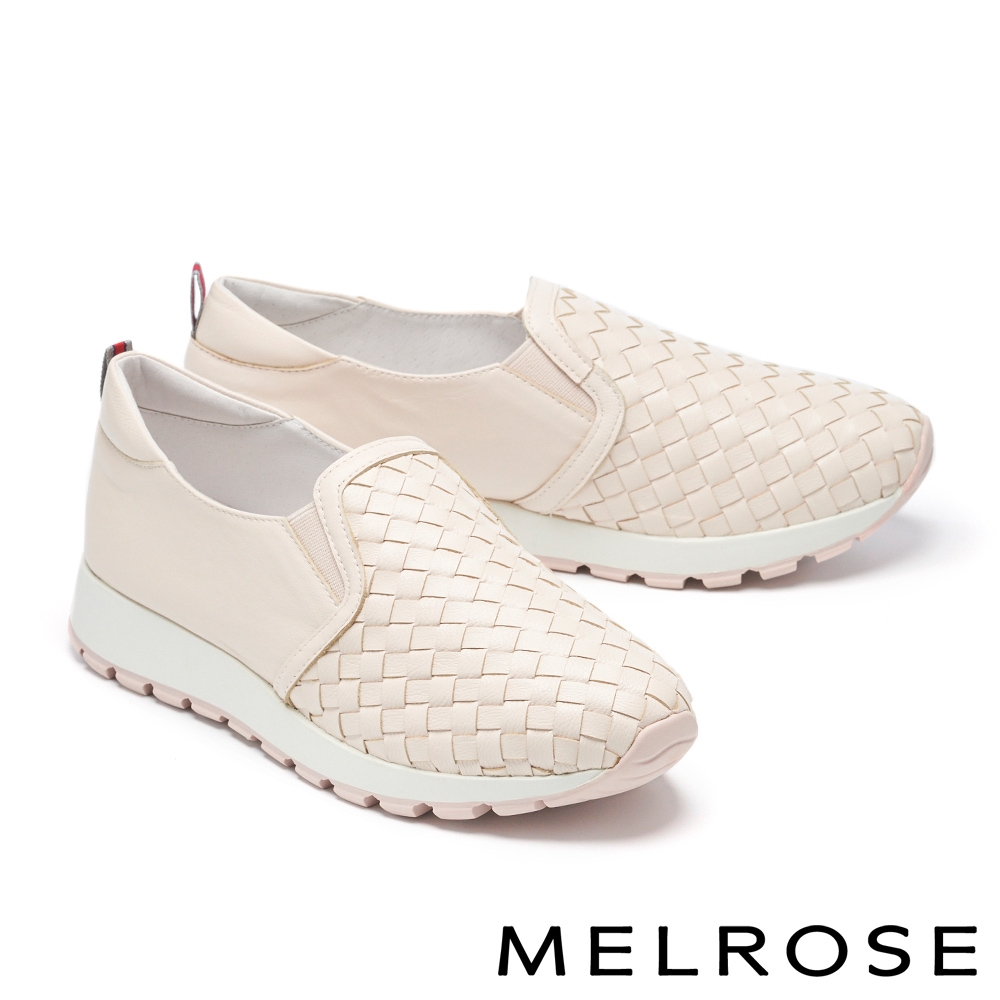 休閒鞋 MELROSE 美樂斯 率性潮感編織造型全真皮厚底休閒鞋－粉