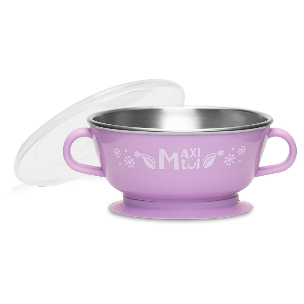 美國 【MaxiMini】 嬰幼兒抗菌不鏽鋼湯碗(馬卡龍紫)