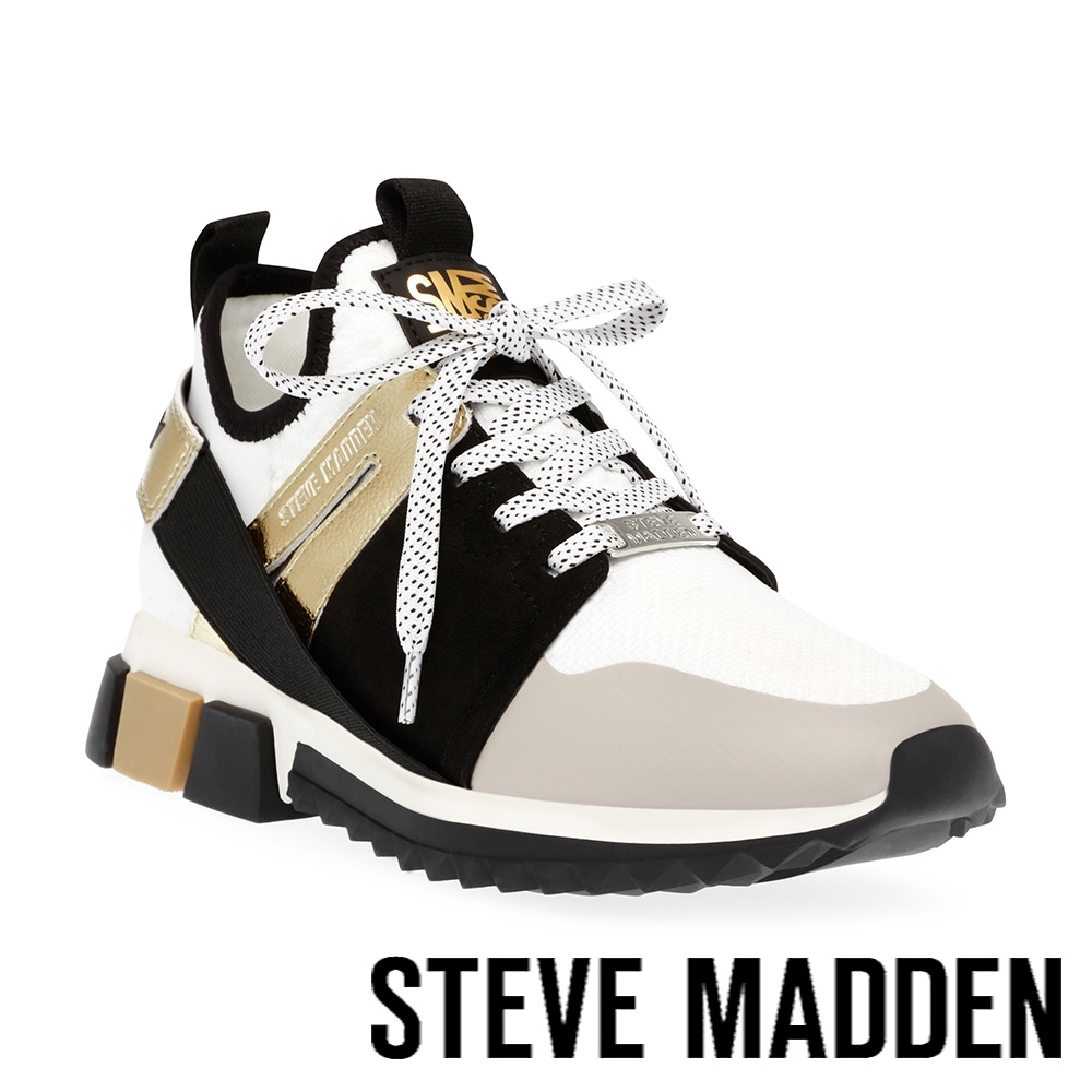 STEVE MADDEN-DECEND 拼接綁帶休閒鞋-黑色