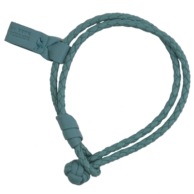 BOTTEGA VENETA 經典細版編織款牛皮單圈手環(藍綠)