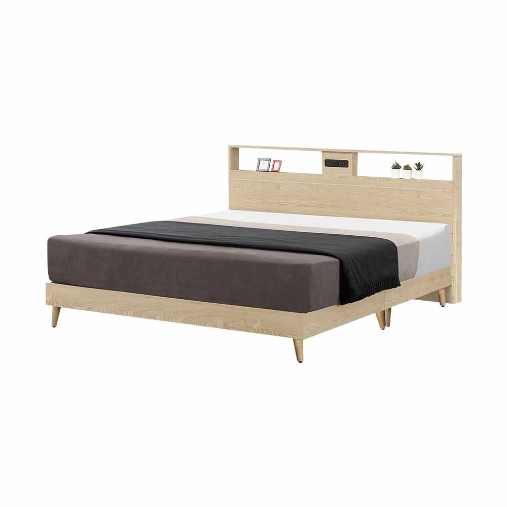 Boden-米德菲5尺雙人床組/床架(附插座加厚型床頭片+床底-不含床墊)