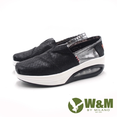 W&M(女)BOUNCE減壓氣墊款 增高厚底休閒鞋 女鞋-亮黑色