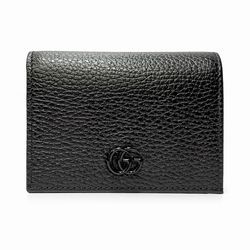 【GUCCI 古馳】456126 經典素色雙G LOGO荔枝紋牛皮黑釦萬用信用卡/短夾(黑色)