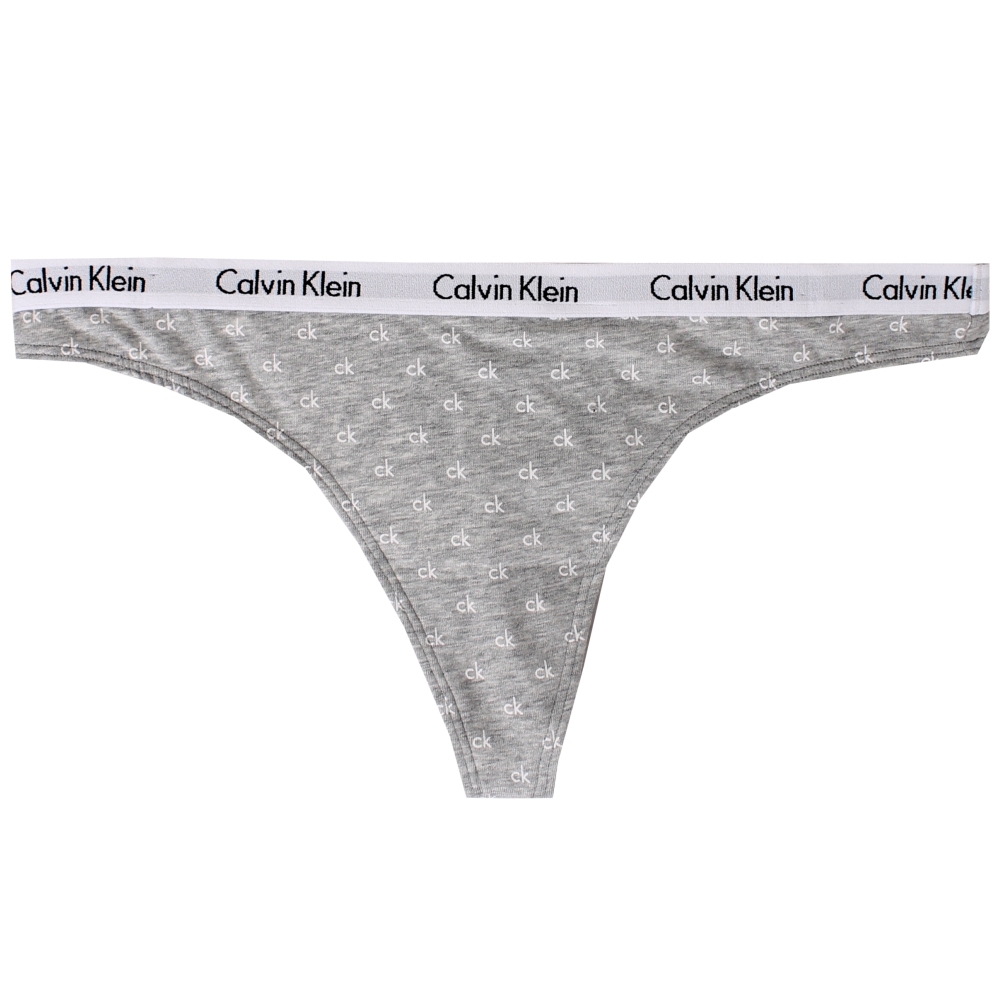 【Calvin Klein】Calvin Klein ck經典撞色棉質女丁字內褲(滿版字母x灰)