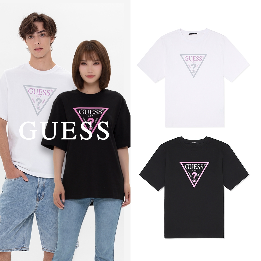 【GUESS】男女同款 經典跳色倒三角LOGO短T 多款可選