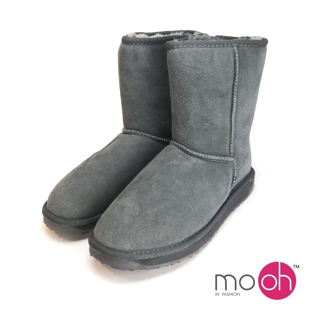 mo.oh 澳洲牛麂皮防潑水中筒雪靴-灰色