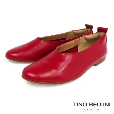 Tino Bellini 義大利進口純色牛皮平底包鞋-紅