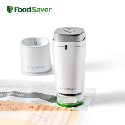 美國FoodSaver-可攜式充電真空保鮮機/真空機(白) 送真空夾鍊袋12入裝(3.79L)
