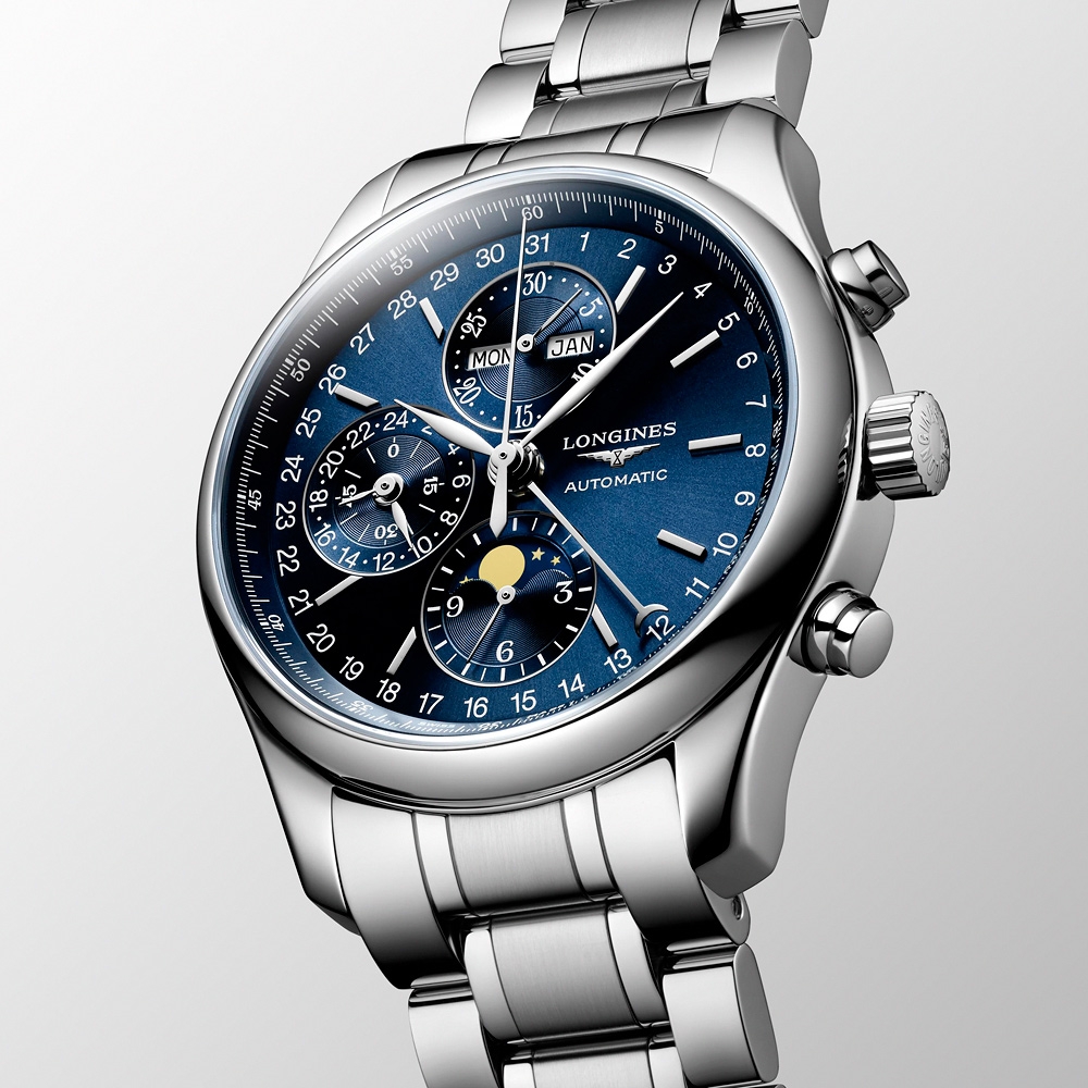 LONGINES 浪琴 官方授權 Conquest 月相計時機械錶-藍/42mm L2.773.4.92.6