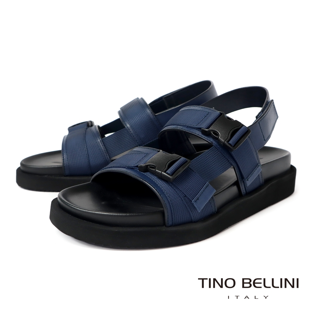 TINO BELLINI 男款 靚藍休閒織帶壓釦造型輕量涼鞋HM0T008