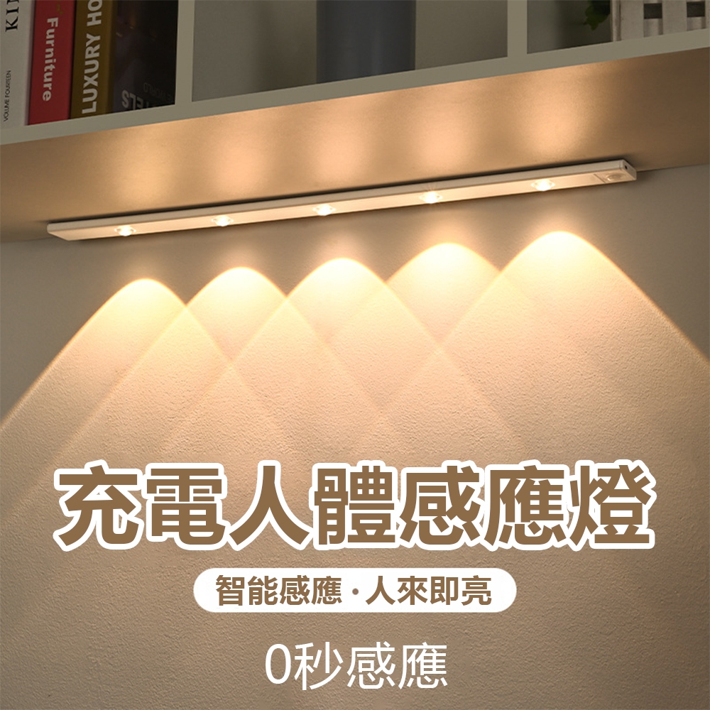 OOJD LED人體智能感應燈 貓眼波紋暖光夜燈 40cm USB充電 家用臥室/衣櫃/樓梯過道