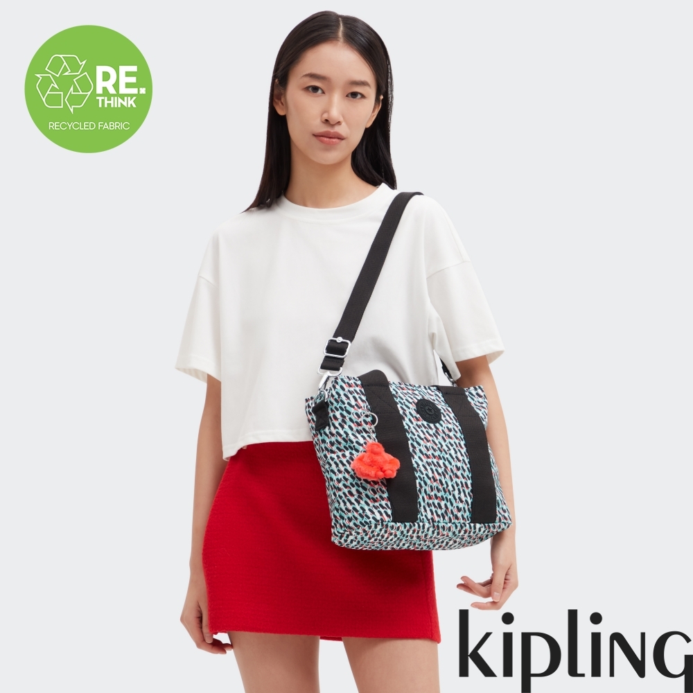 Kipling 黑綠抽象印花手提肩背兩用包-MINTA M