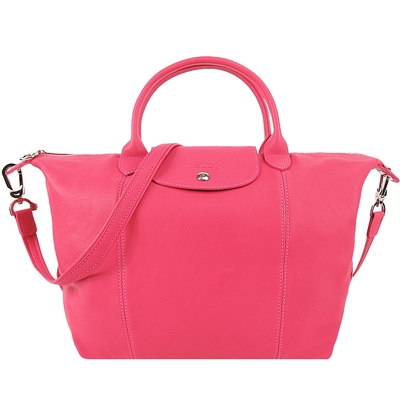 LONGCHAMP Le Pliage Cuir 小羊皮短把折疊小型水餃包(中/粉紅)