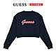 【GUESS】刺繡水鑽落肩短版長袖大學T-兩色任選 product thumbnail 7