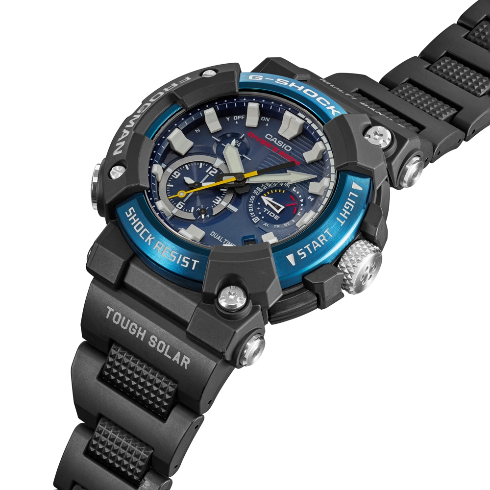 CASIO卡西歐 G-SHOCK 電波 藍牙 太陽能電力 蛙人錶 複合式錶帶 潛水級防水 GWF-A1000C-1A_53.3mm